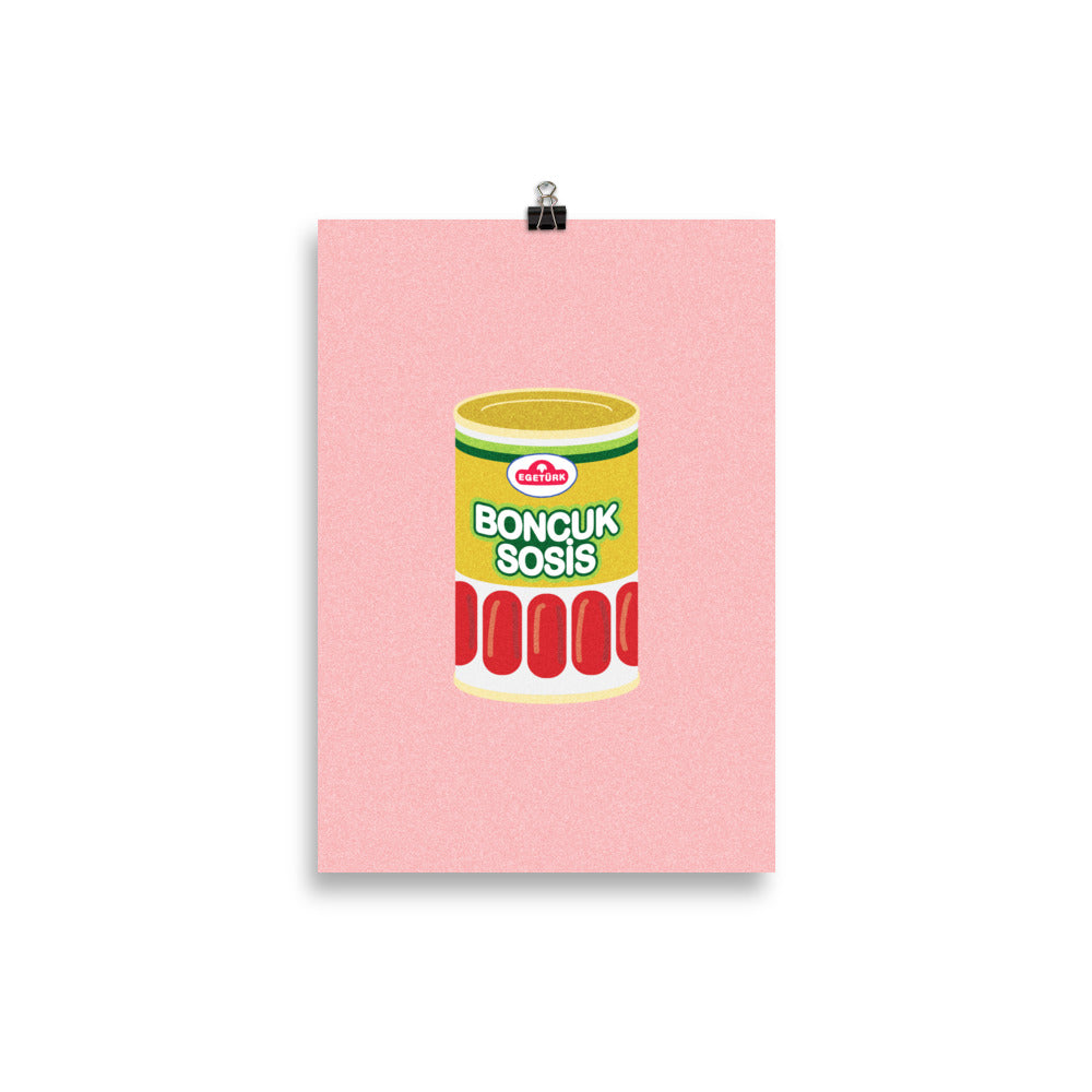 Boncuk sosis in a tin can on a print